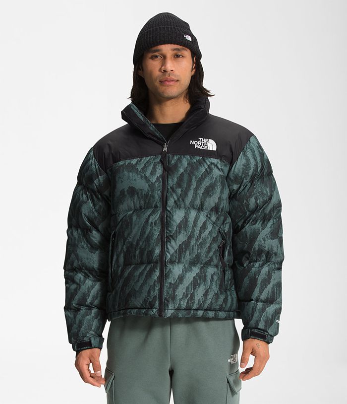 The North Face Winterjas Heren Printed 1996 Retro Nuptse PIFO90734 - Groen/Zwart